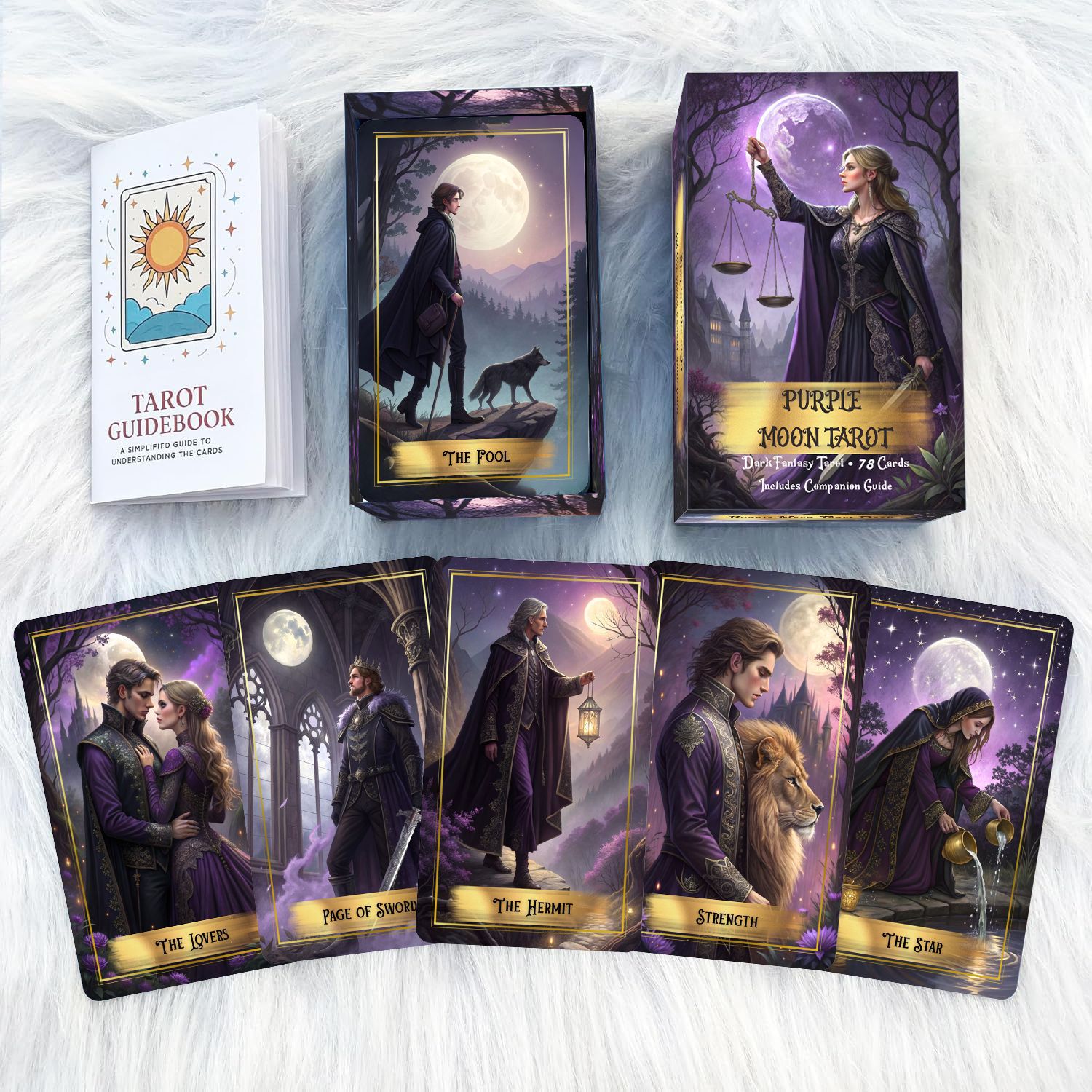 퍼플 문 타로 카드 덱(가이드북 포함), 78개 다크  - Tarot Cards Deck With Guidebook 리뷰 및 가격